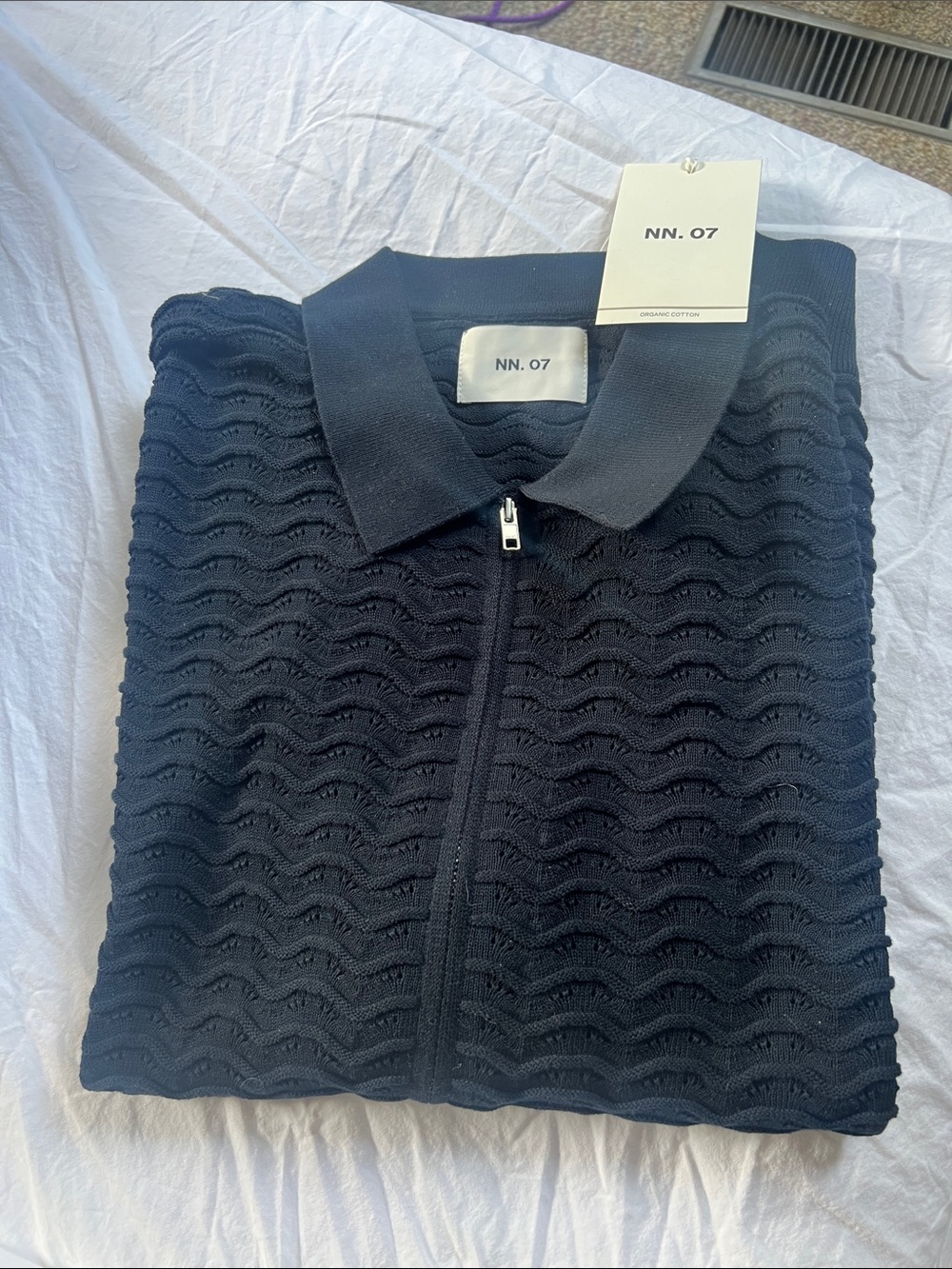 NWT. NN07 polo Men's Navy Zip-Front Textured Polo Sweater